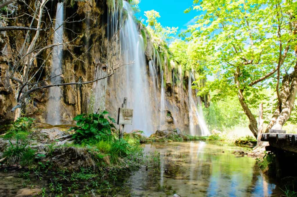 Beautiful waterfall in the Plitvice Lakes National Park in Croatia
